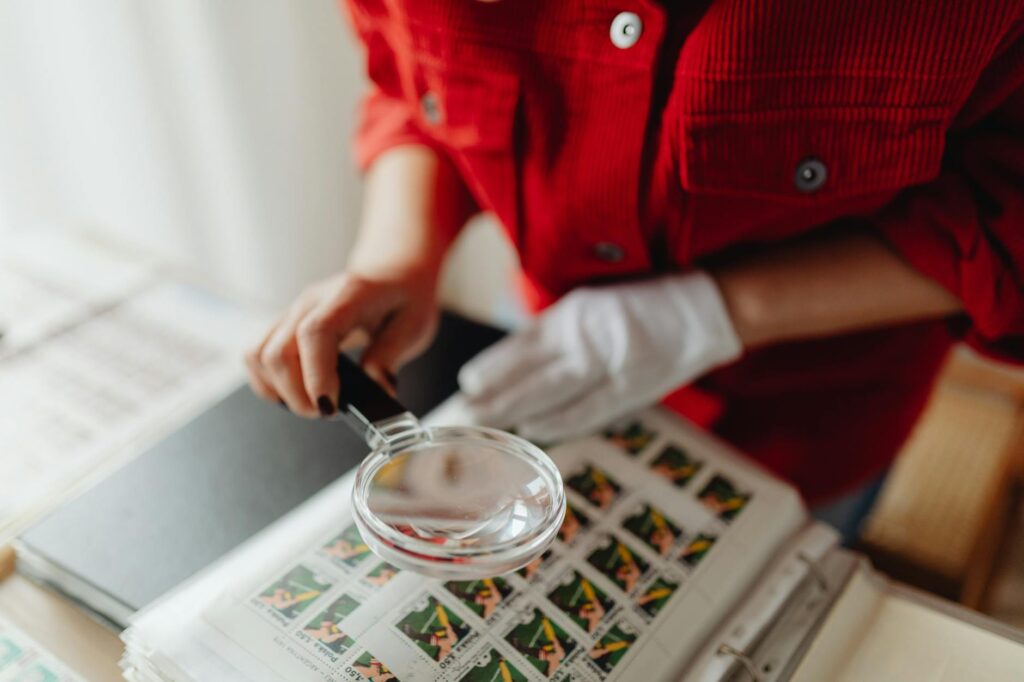 A hand lens being used to inspect the underside of a houseplant leaf